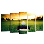 Kreative Arts - Golf Course Scenery Canvas Wall Art Contemporary Sunset Canvas Prints Framed Poster Prints for Home Decor 5 Panels Wall Decorations for Living Room Office (Large Size 60x32inch)