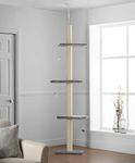 Pippa & Max’s Grey Cat Tree Floor to Ceiling 215cm-280cm (Grey) X-Large Activity Scratching Tree - Tall Cat Tower