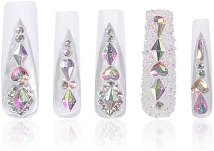 LOVFUL Press on Nails Aurora Light | Handmade with Full Covered Crystals | Reusable Fake Nails | Square Mid length 1.7in | H36-L