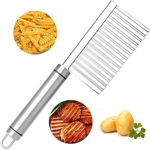 Crinkle Chopper Crinkle Cutter Upgraded - Serrated Potato Chips Cutter, Crinkle Cutting Tool French Fries Slicer, Corrugated Stainless Steel Blade Vegetable Salad Wavy Chopping