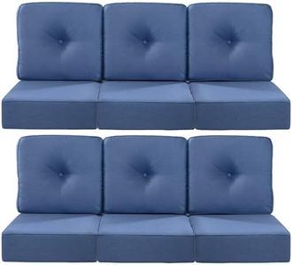 ACTREST Luxury 22x24/22x25 6-Inch Outdoor Deep Seat Cushions Set of 6 - Comfortable Patio Zipper Chair Cushion for Wicker Wicker Rocking Swivel Chairs Loveseat Couch Sectional Sofa - Navy Blue