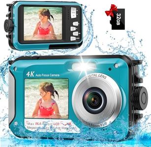 Appareil Photo Etanche YISENCE Autofocus Caméra sous-Marine 56MP 4K Appareil Photo Numérique avec Zoom numérique 16x Appareil Photo Compact à Double écran de 2,8 Pouces avec Carte de 32 Go