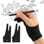 Mixoo Artist Gloves for Drawing Tablet 2 Pack - Palm Rejection Drawing Gloves with Two Fingers for Paper Sketching, iPad, Graphics Painting, Good for Left and Right Hand (M)