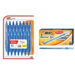 BIC Glide Bold Retractable Ball Point Pen (1.6mm) + BIC Round Stic Xtra Life Ballpoint Pen (1.0mm) | Blue Ink | 27-Count