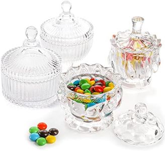 Youeon Set of 4 Glass Candy Dish with Lid, Crystal Candy Jar, Decorative Candy Bowl, Cookie Jar, Jewelry Dish, Covered Candy Jar, Small Glass Jars for Candy Buffet, Kitchen, Home, Office Desk