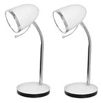 Britalia 2 Pack - White & Chrome Vintage Retro Table Desk Lamp | Metal Dome Adjustable Head | 1 x E27 ES Bulb Required (Not Included) | Study - Office - Task Light | Inline Switch Operated