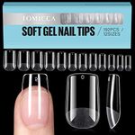 TOMICCA Square Shaped Short Nail Tips - 192PCS Half Matte Soft Gel, No File Needed- Full Cover False Nails, Clear Acrylic & Strong Tips for Press On Extension - 12 Sizes