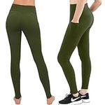 SATINA High Waisted Leggings for Women with Pockets | Women’s Leggings with Pockets | Yoga Pants | Regular & Plus Sizes Olive