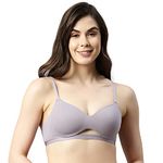 Enamor Non-Wired Racerback Strap Non Padded Women's T-Shirt Bra (Silver Cloud, 36C)