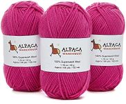 100% Pure Wool Yarn Superwash Set of 3 Skeins (150 Grams) DK Weight - Sourced Directly from Peru - Heavenly Soft and Perfect for Knitting and Crocheting (Hot Pink)