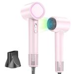 Hair Dryer Travel, 110,000 RPM Sechoir Cheveux with Ceramic Technology Nozzle for Fast Drying, High Speed Blow Dryer 3-Speed Thermo Control Professional, Low Noise Design for Travel/Home/Salon(Pink)