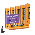 6 Pack 1.2V 750mAh NI-MH Rechargeable AAA Battery for Gigaset BT Cordless Phones, Rechargeable AAA Batteries for Panasonic