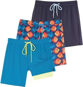 Real Essentials Mens 2 in 1 Flat Front Swim Shorts, Set 6, 3X-Large