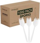 FOCUSLINE 1000 Count White Plastic Sporks, Disposable Sporks Bulk, Heat Resistant Disposable for Take out Restaurants, Family Gatherings, Outdoor Activities