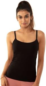 NYKD Cotton Everyday Bramisole for Women - Camisole with in-Built Bra, Padded & Moulded Cups, Adjustable Straps Bramisole, NYC003, Black, L, 1N