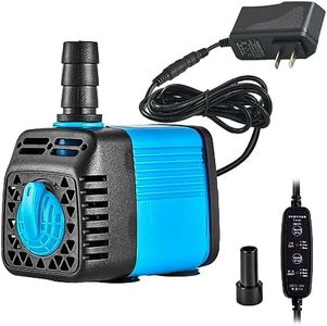 LAPOND 160 GPH Submersible Pump with Timer,600 L/H 7 W 12 V Ultra Quiet Water Fountain Pump with 5.2 ft. Power Cord, 2 Nozzles for Fish Tank, Pond, Aquarium, Statuary, Hydroponics(Blue)