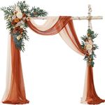 Fsslower Wedding Arch Flowers with Drape Kit(Pack of 3) - 2pcs Artificial Flower Swag with 1pcs Draping Fabric for Wedding Ceremony Arbor and Reception Backdrop Decoration（Terracotta）