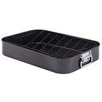 Bakeley Roasting Pan, Nonstick Roaster Pan with Rack, Turkey Roasting Pan with V Rack, 17 Inch x 13 Inch, Black