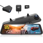 WOLFBOX 12" 4K Rear View Mirror Camera, Smart Full Touch Screen Mirror Dash Cam Front and Rear, Backup Camera with 1080P Rear Camera, Dash Cam with WDR Camera, Night Vision, Included 64GB Card & GPS