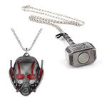 LUREME� Marvel Avengers Collectible - ANT Man (Silver) & Thor Hammer (Silver) Imported Pendants/Necklace with Chain. (2 pcs Avenger Set)