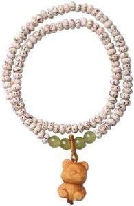 Natural Star Moon Bodhi Bracelet for Women Men Double-loop Winding Star Moon Bead Bracelet Meditatioon Healing Anxiety Relief Energy Cute Bear Design Buddha Bead Bracelets Birthday Gift(Bodhi 125)