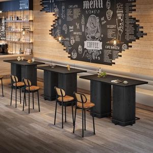Tribesigns Square Commercial Bar Table Set of 6, 39.4" High Wooden Bistro Pub Table with Metal Frame Footrest for Cafes, Pubs, Bakery, Restaurant (6, Black)