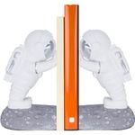 Joyvano Astronaut Bookends - Space Decor Bookends for Kids Rooms - Kids Book Ends for Shelves - Bookends for Heavy Books - Unique Astronaut Decor Book Holders with Anti-Slip Base (Reflective Silver)