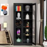 LISSIMO Tall Bookcase Storage Cabinet with Tempered Glass Door,Metal Display Cabinet with 4 Adjustable Shelves,5-Tier Curio Cabinet Liquor Cabinet for Home,Study,Living Room and Office (Black)