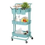 LEZIOA 3 Tier Rolling Cart, Ajustable Art Craft Cart Organizer on Wheels, Metal Utility Storage Cart with Handle for Kitchen Bathroom, Mobile Multifunctional Salon Trolley Makeup Cart, Easy Assembly