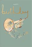 ICG Male Birthday Card - General Card for Men/Boys - Trumpet with Music Notes and Stars with Foil Finish