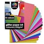 OfficeTree 35 x Glitter Paper for Craft A4-15 Colours - Glitter Card A4-250g/m² - Glitter Cardstock Paper - A4 Glitter Card for Crafting and Creating - Shiny Paper - Craft Card A4