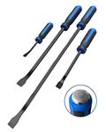 Pry Bar Set Heavy Duty, Thicker Hammer Strike Cap, Angled Tip, Mechanic Hand Tools for Automotive, Demolition, Nail Puller, Crowbar | 4-Piece | Blue