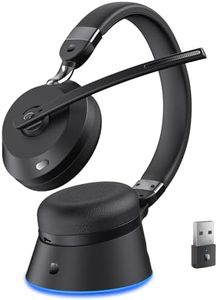 Wireless Headset with Mic for Work, Bluetooth Headset with Microphone (AI Noise Cancelling) & Charging Base, Wireless Headset for Work from Home/Office/Call Center/PC/Computer/Laptop/Teams/Zoom/Skype