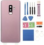 Battery Back Cover for Samsung Galaxy S9+Plus G965, with Camera Glass Lens and Professional Repair Tool Kit, Waterproof Replacement Rear Glass Cover. (Purple)