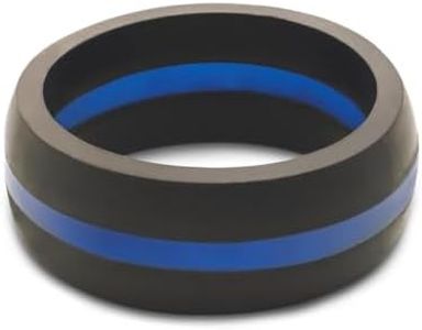 QALO Men's & Women's Thin Line Silicone Ring, Men's Blue Line Silicone Ring, MBL09, Blue Line, Size 9