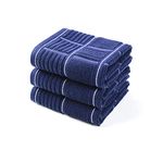 Anyi Kitchen Dish Towels Heavy Duty Absorbent Dish Cloths with Hanging Loop 100% Cotton Tea Bar Towels (16x26, Set of 3, Navy)