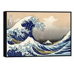 Wieco Art - Black Framed Great Wave of Kanagawa Hokusai Giclee Canvas Prints Wall Art Abstract Seascape Pictures Paintings for Living Room Home Decorations Large Modern Artwork