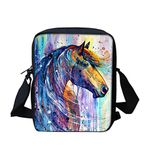 Biyejit Watercolor Horse Messenger Bag Cross Body Bags for Children Kids Travel Cell Phone Purse Wallet Backpack Holder Satchel