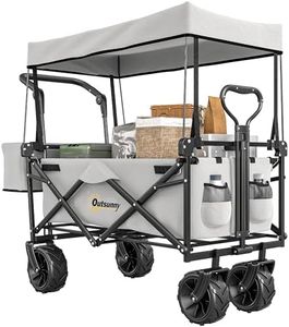 Outsunny 120L Festival Trolley on Wheels, Folding Camping Trolley Cart with Removable Canopy, All-Terrain Wheels, Adjustable Handle, Push or Pull for Garden Beach Fishing Shopping, Grey