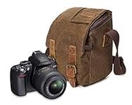 peacechaos Waterproof Small Camera Bag/Case, Vintage Canvase Leather Trim DSLR SLR Camera Shoulder Messenger Sling Bag for for Nikon, Canon, Sony, Pentax, Olympus Panasonic, Samsung & Many More