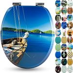 Sanfino® Premium Toilet Seat with Soft Close - Wooden Toilet Lid, Lots of Colourful and Decorative Designs, high Seating Comfort, Easy to Install Including Instructions - "Boat"