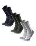 DANISH ENDURANCE Hiking Socks, Merino Wool Socks, Anti Blister, Cushioned, Breathable, Men & Women, 3-Pack, Multicolor: Navy, Grey, Green, Large