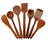 MHWF. Pure SHEESHAM Wooden Spoon Set of 7 | 2 Frying, 1 Serving, 1 Spatula, 1 Chapati Spoon, 1 Desert, 1 Rice, Best Tools for Kitchen