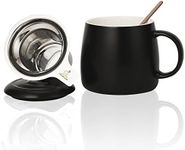 Ceramics Tea Cup with Loose Leaf Infuser, Spoon and Lid, 450ml, Candiicap Large Tea Infuser Mug for Tea, Coffee, Milk-Microwave and Dishwasher Safe(450ml,Matte Black)