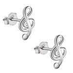 Meyiert Treble Clef Stud Earrings - 925 Sterling Silver Music Note Gift (with Gift Box) (White)