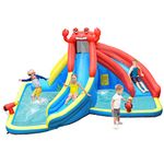 HONEY JOY Inflatable Water Slide, Crab Theme Blow Up Water Park Bounce House for Backyard, Climbing Wall & 2 Slides, Indoor Outdoor Waterslides Inflatables for Kids and Adults(Without Blower)