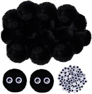 50pcs Acrylic Black Pompom Balls 2 Inch Acrylic Pompoms Large Acrylic Pompoms Balls Halloween Costume Pom Poms Crafts Pom Poms 100pcs Adhesive Eyes Halloween Party Christmas DIY Crafts