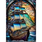 DOMROM Sailboat Diamond Painting Kits for Adults, Sailboat Diamond Art Kits for Adults, 5D Stained Glass Diamond Painting, DIY Full Drill Diamond Painting Gem Arts and Crafts for Home Decor 12x16 inch