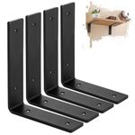 MLOQI 4 Pack Black Shelf Brackets Heavy Duty, 5mm Thick Premium Iron L Brackets for Shelves, Rustic Shelf Supports with Hardware 6 inch/15cm