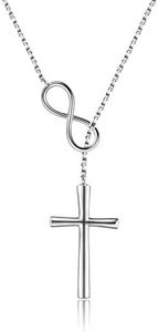 925 Sterling Silver Faith Hope Love Cross Pendant Necklace for Women Christian Birthday Christmas Jewelry Gift, Small, vegan leather, Cubic Zirconia